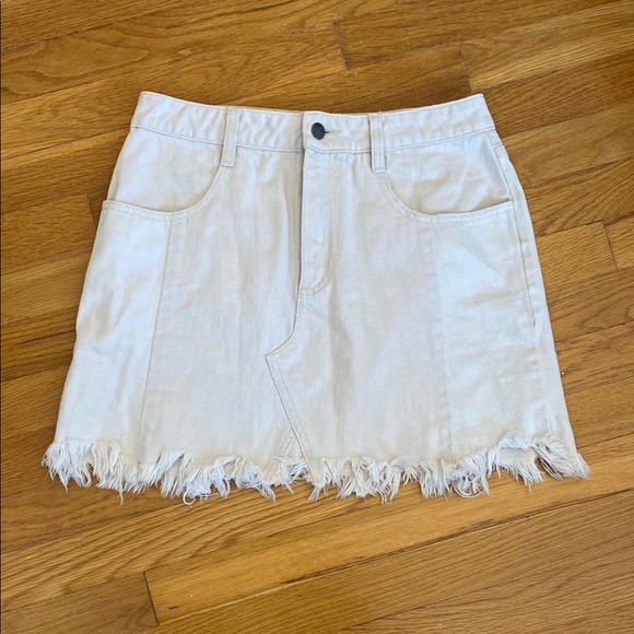 Free People Cream Mini Skirt with Distressed Hem - Picture 1 of 3